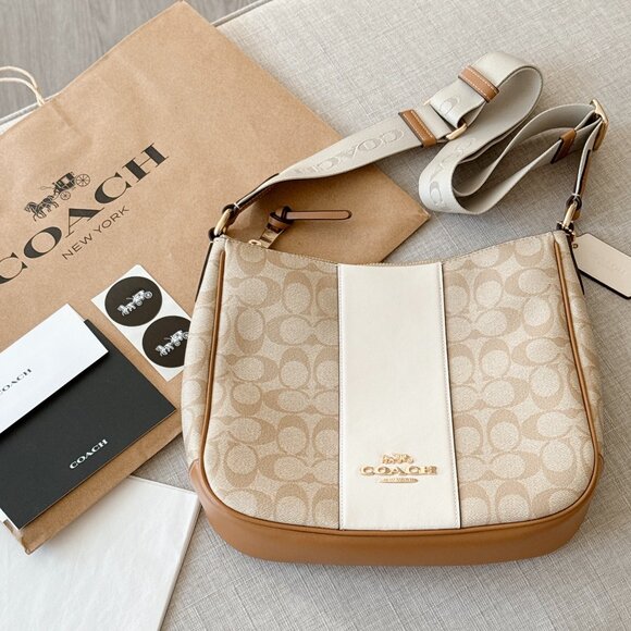 Coach Ellie File Bag In Signature Canvas w Stripe, NEW, Authentic w/ receipt - Picture 1 of 13